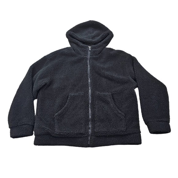 Fabletics Hoodie Womens Large Black Full Zip Sherpa Fleece Shacket Pockets Cozy - Picture 2 of 12